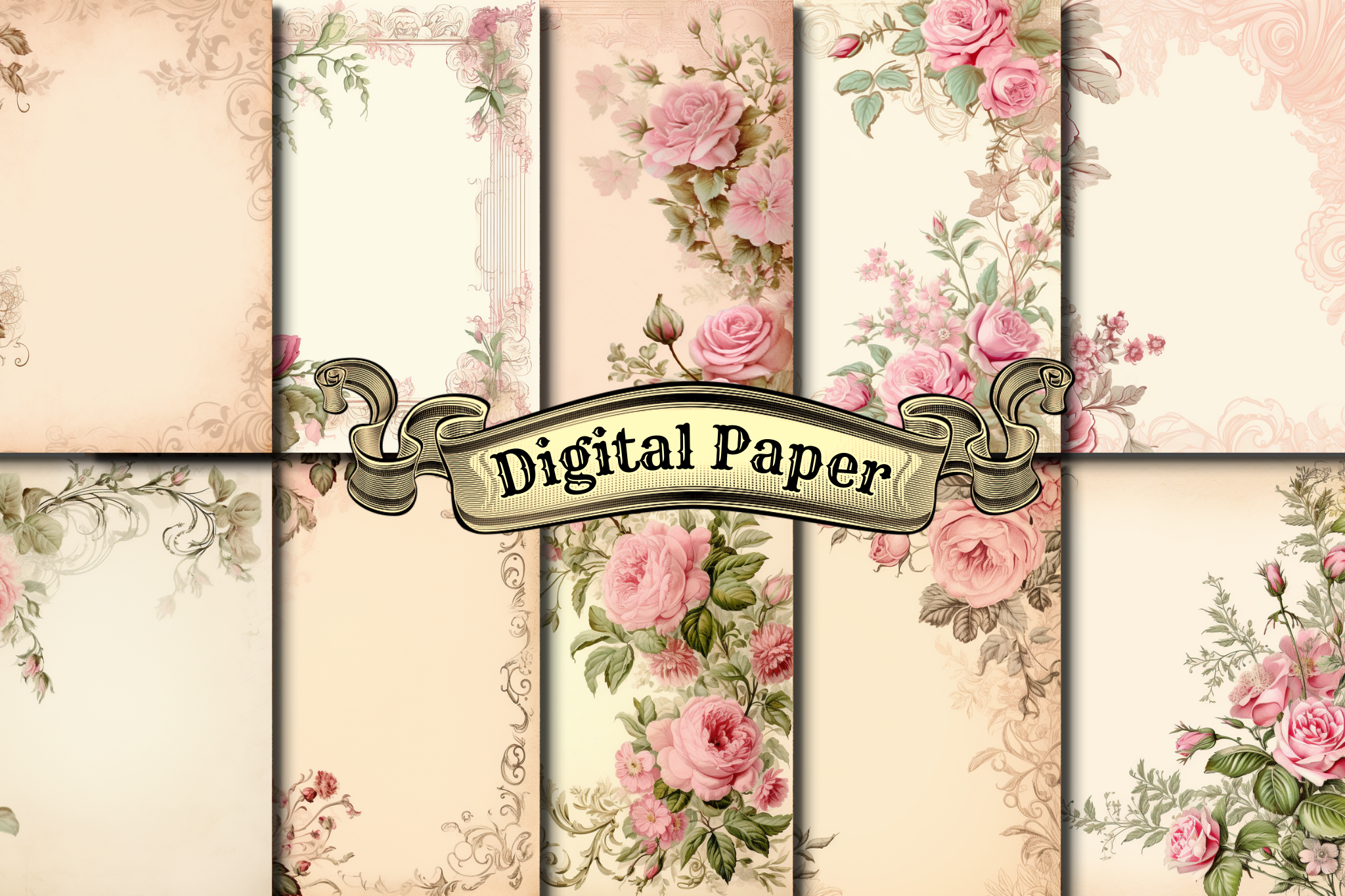 Shabby Rose Floral Digital Paper Graphic by craftsmaker · Creative Fabrica