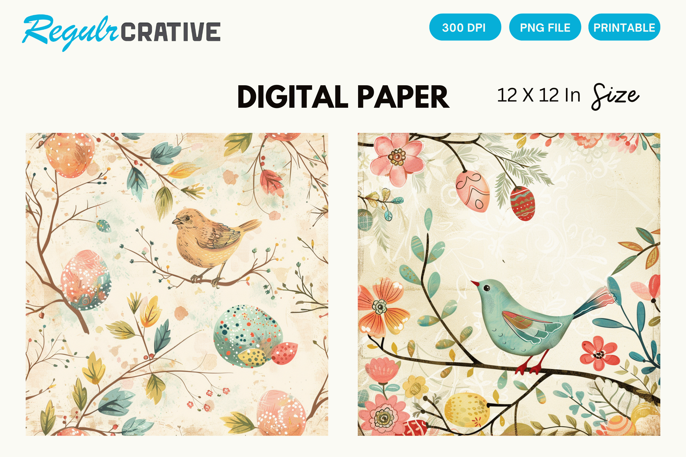 Watercolor Bird Easter PNG Digital Paper Graphic by Regulrcrative ...