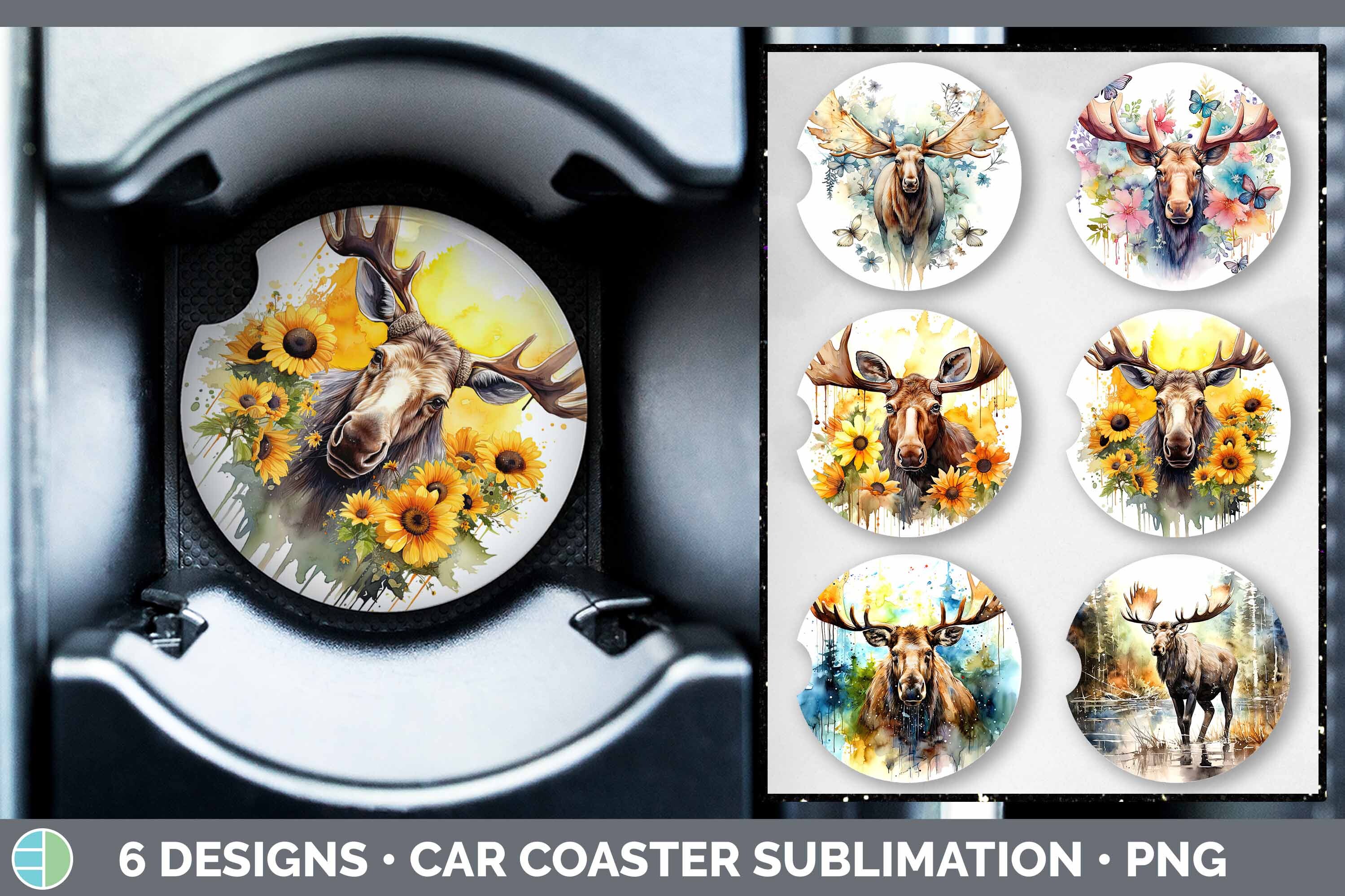 Watercolor Moose Car Coaster Sublimation Graphic by Enliven Designs ...