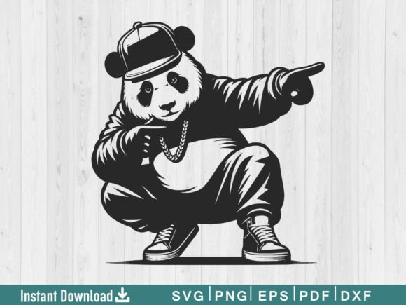 Hip Hop Panda Svg Silhouette Vector File