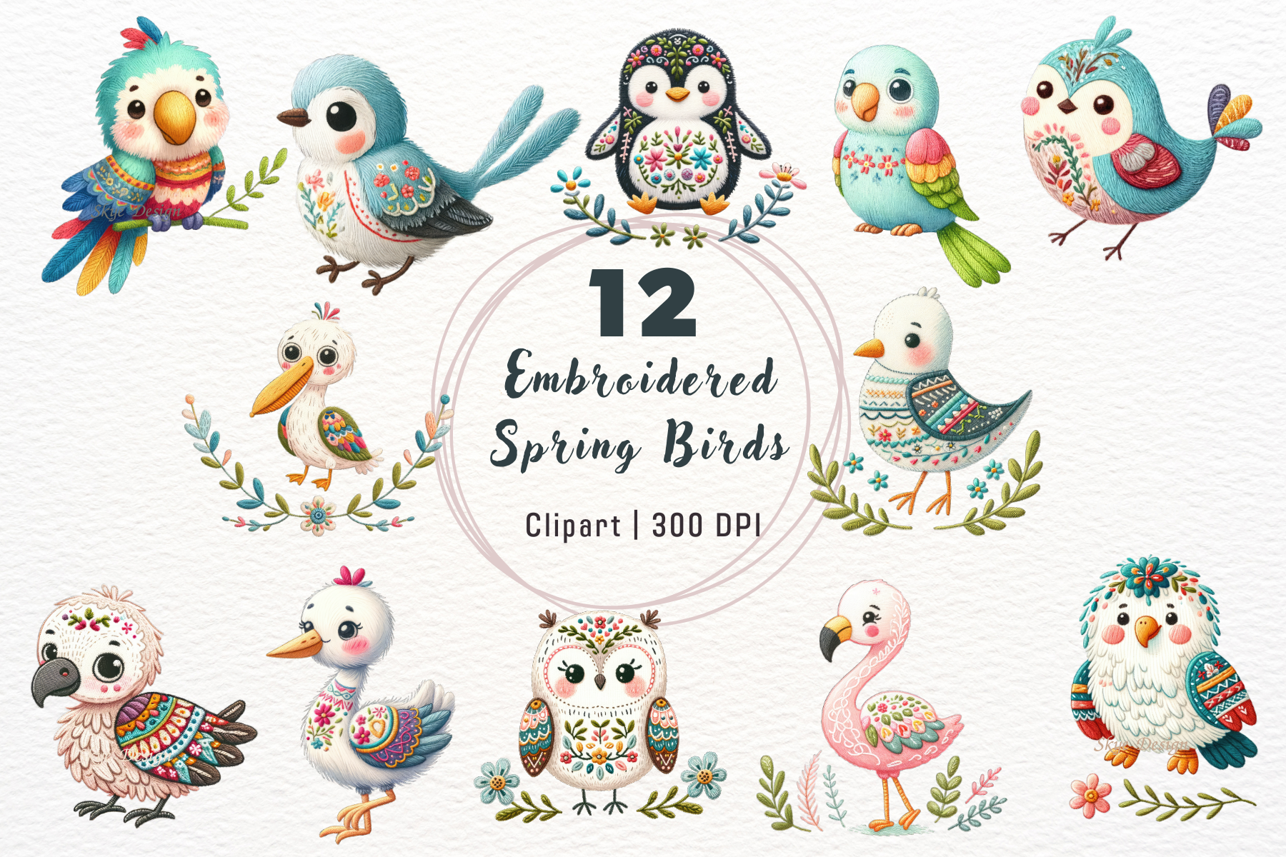Spring Birds Logo Embroidered Spring Birds Clipart Graphic by Skye Design · Creative Fabrica