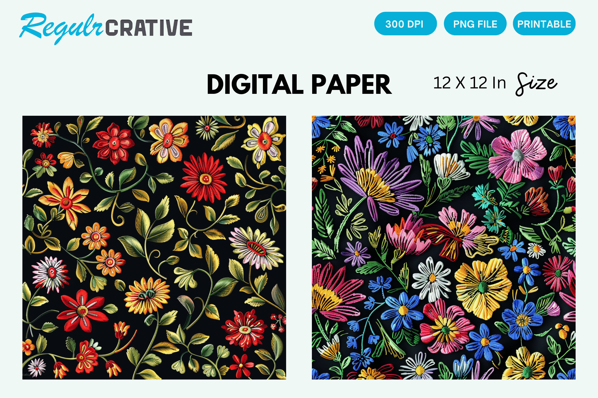 Floral Embroidery Digital Paper Patterns Graphic by Regulrcrative ...