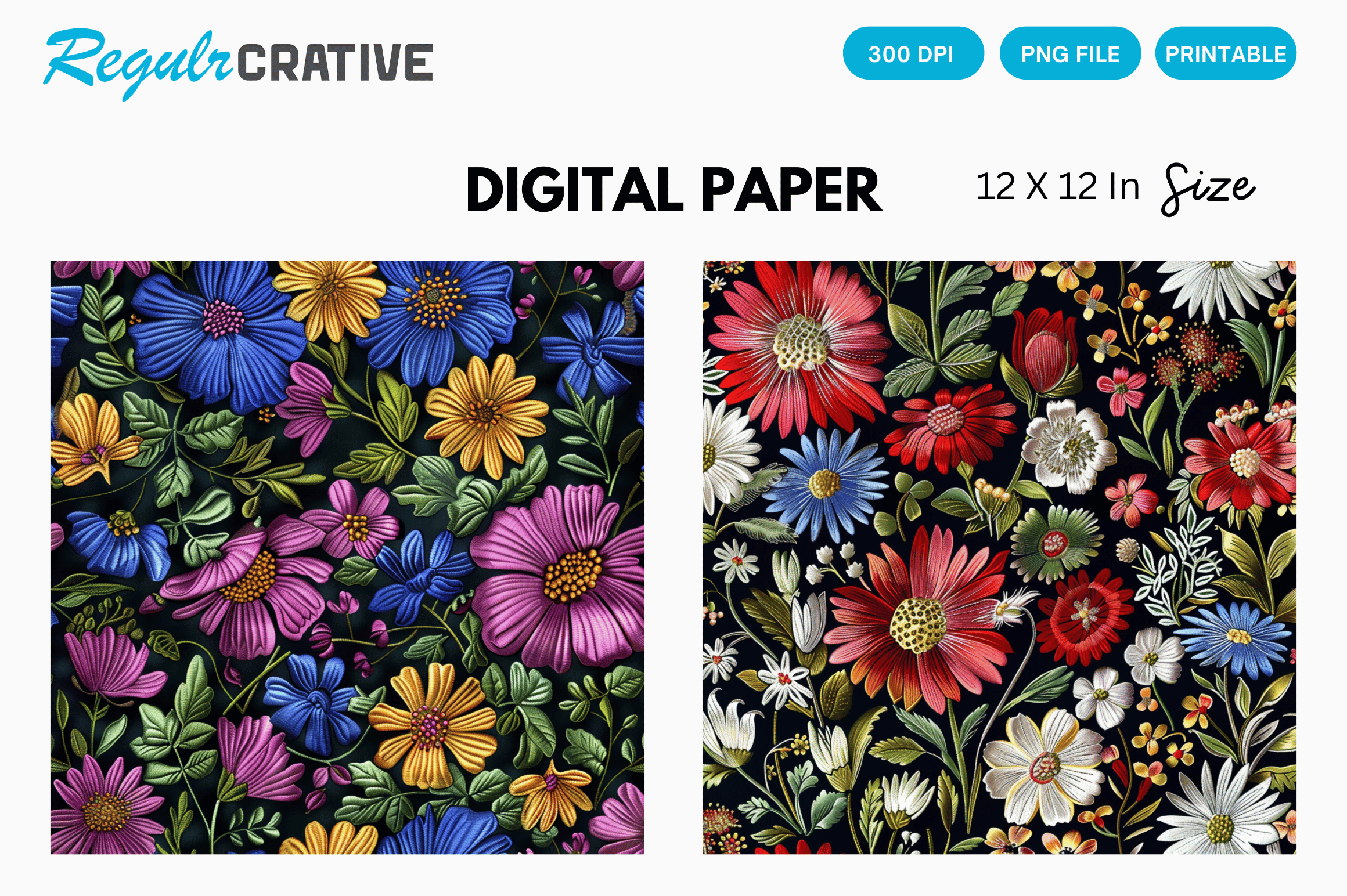 Floral Embroidery Digital Paper Patterns Graphic by Regulrcrative ...