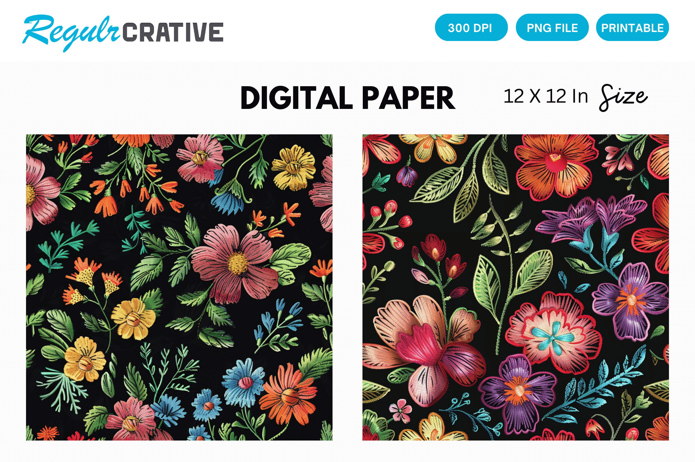 Floral Embroidery Digital Paper Patterns Graphic by Regulrcrative ...
