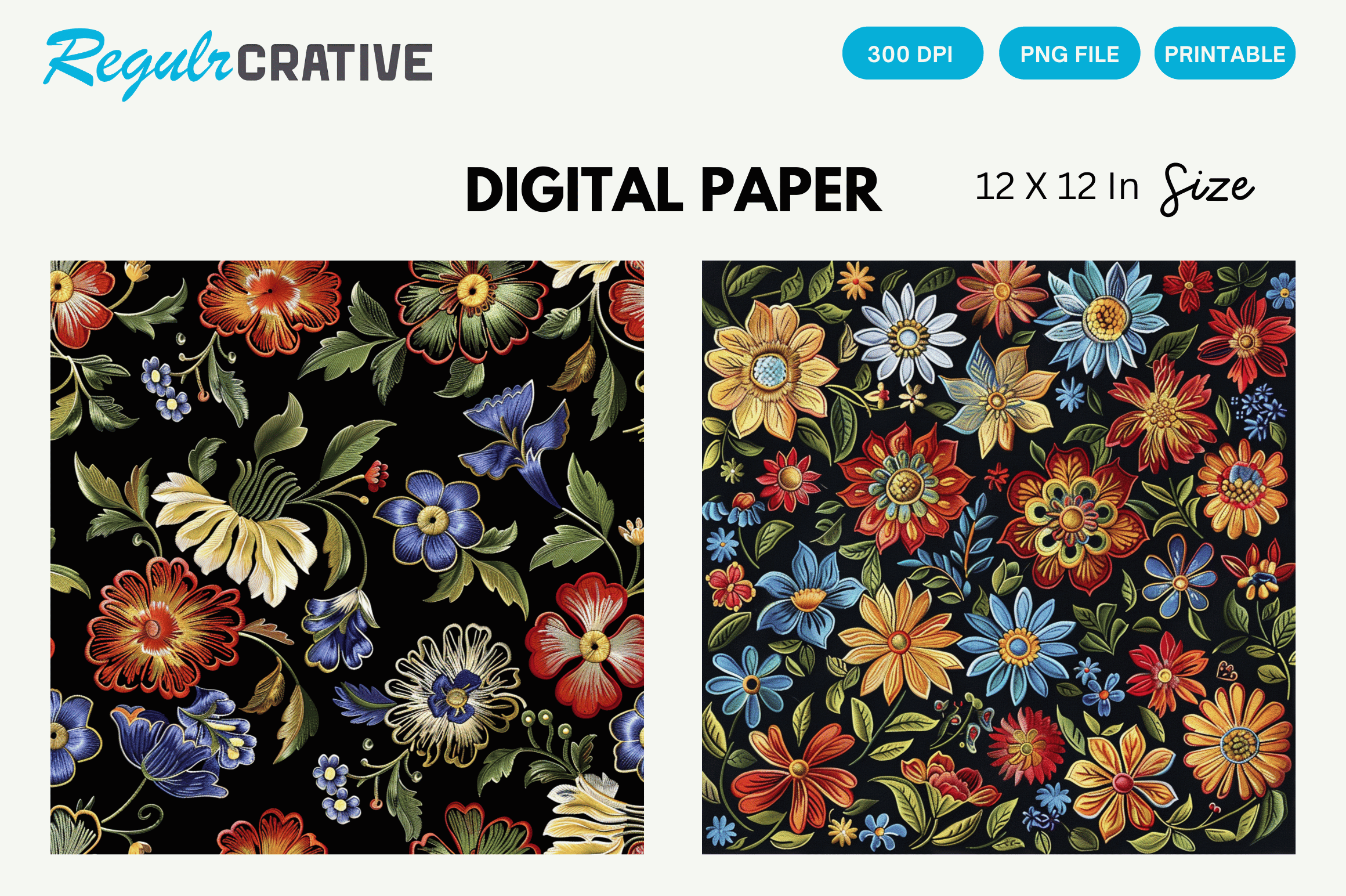 Floral Embroidery Digital Paper Patterns Graphic by Regulrcrative ...