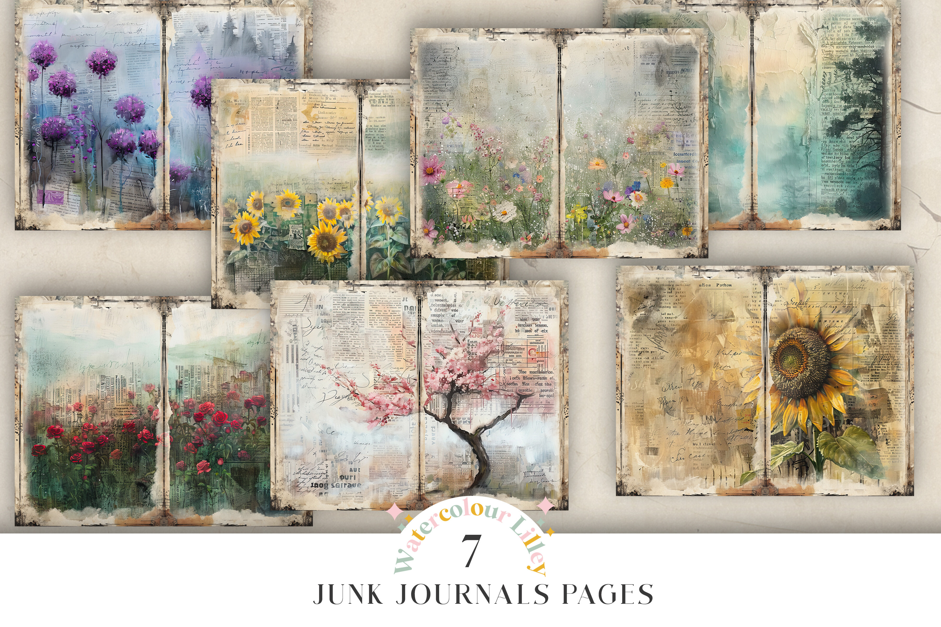 Floral Junk Journal Pages Graphic by Watercolour Lilley · Creative Fabrica