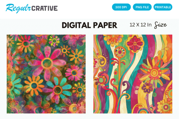Hippie Flowers Digital Paper Pattern
