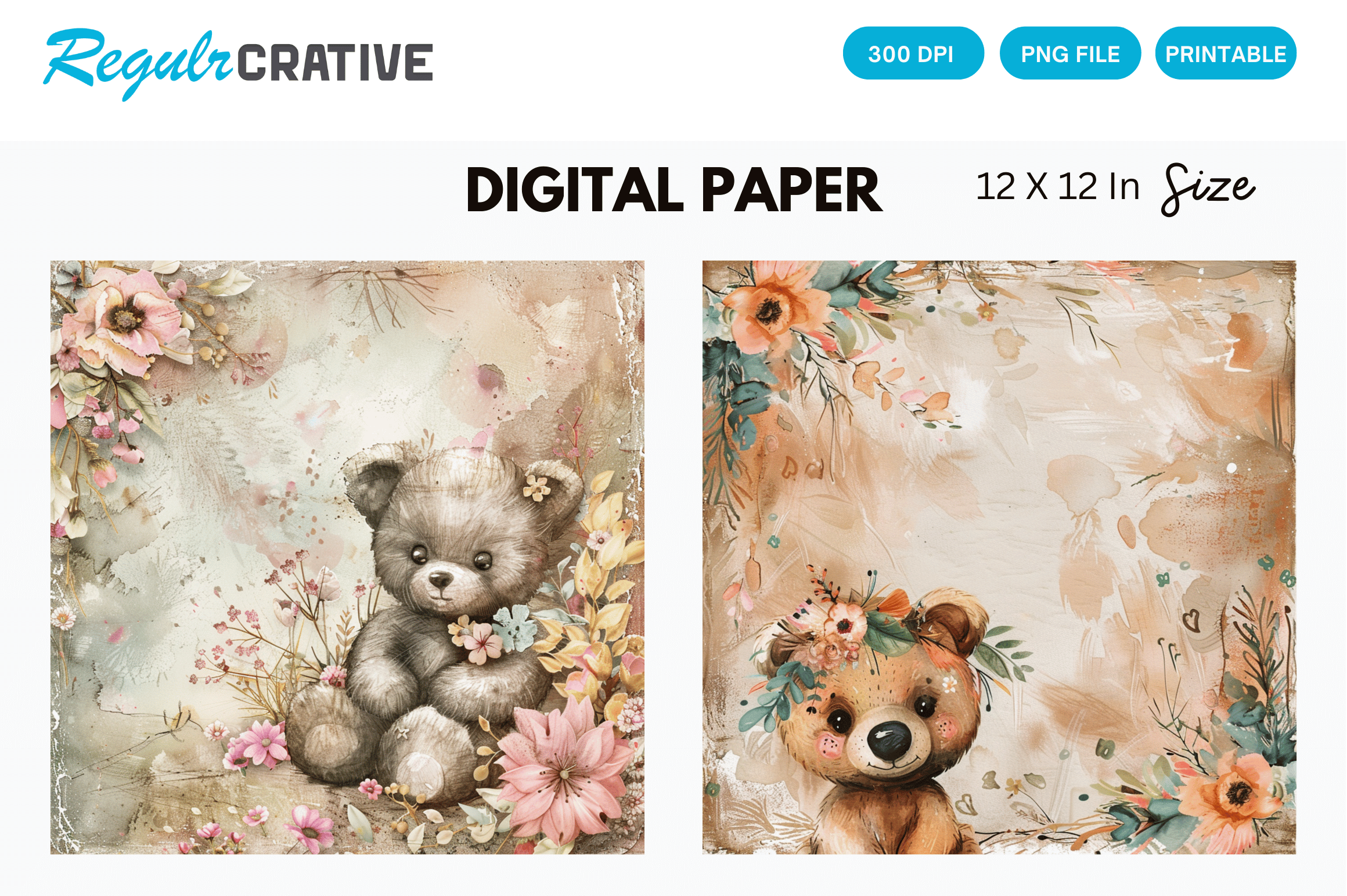 New Baby Bear Boho Digital Paper Pattern Graphic by Regulrcrative ...
