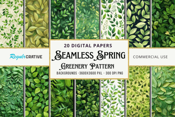 Seamless Spring Greenery Pattern Bundle