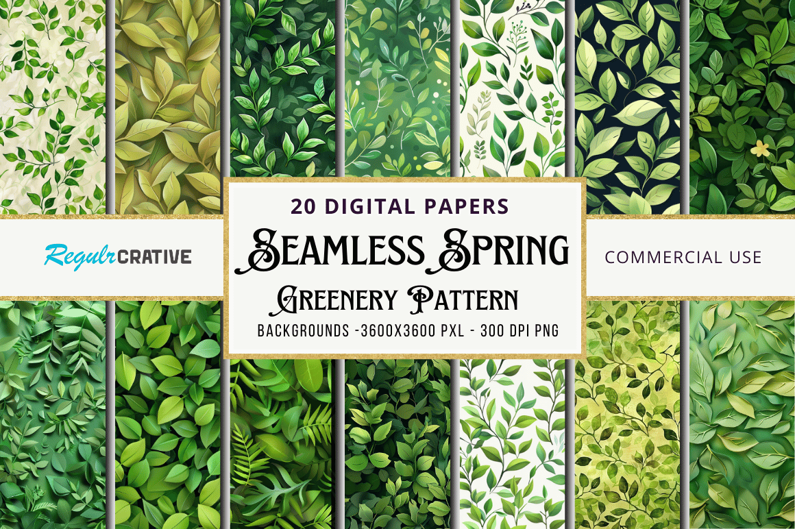 Seamless Spring Greenery Pattern Bundle