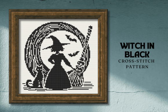 Witch in Black Cross Stitch Pattern