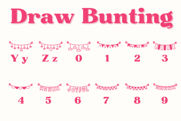 Draw Bunting Font PNG with transparent background - Preview 3