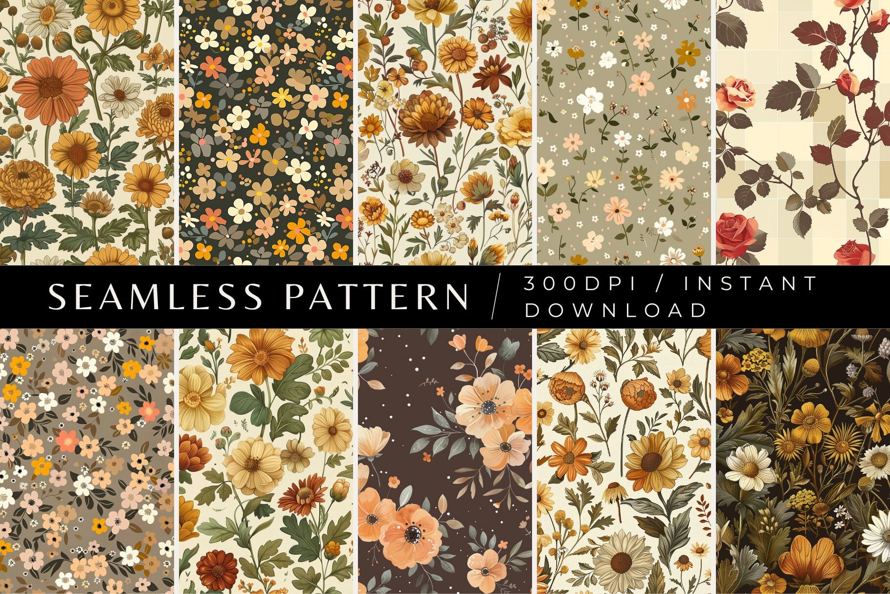 Earthy Blossoms Seamless Patterns Graphic by Inknfolly · Creative Fabrica