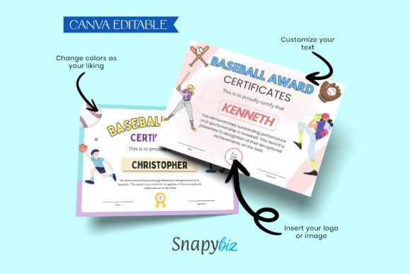 Editable Baseball Award Certificates