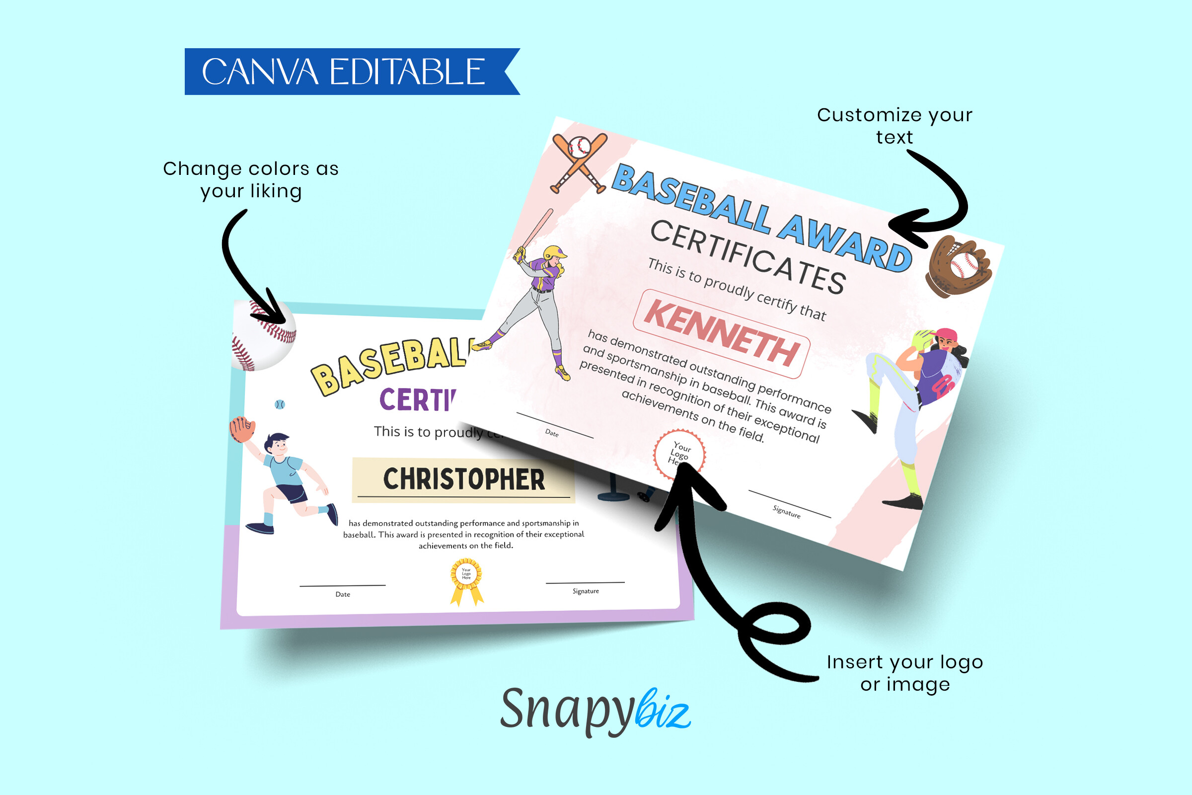 Editable Baseball Award Certificates