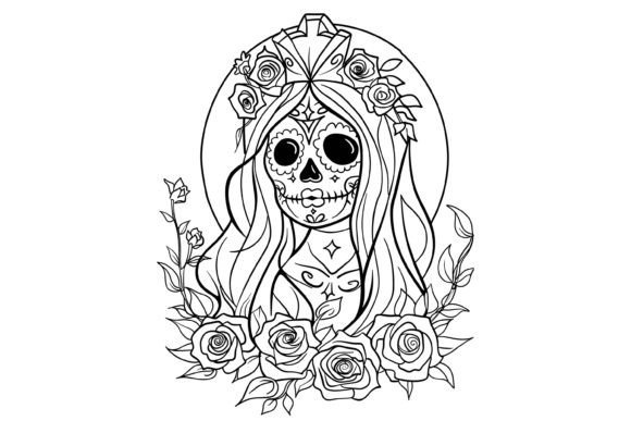 Girl Sugar Skull Coloring Page for Adult