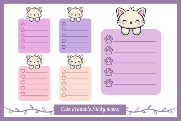 Printable Sticky Notes with Cute Cat Graphic by sara_sb2000 · Creative ...