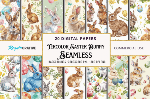 Watercolor Easter Bunny Seamless Bundle