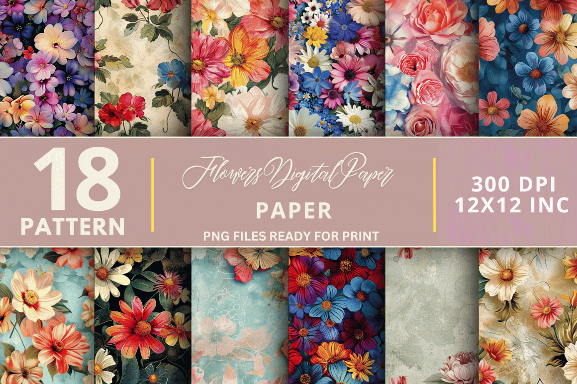 Watercolor Flowers Digital Papers Bundle Graphic by Regulrcrative ...