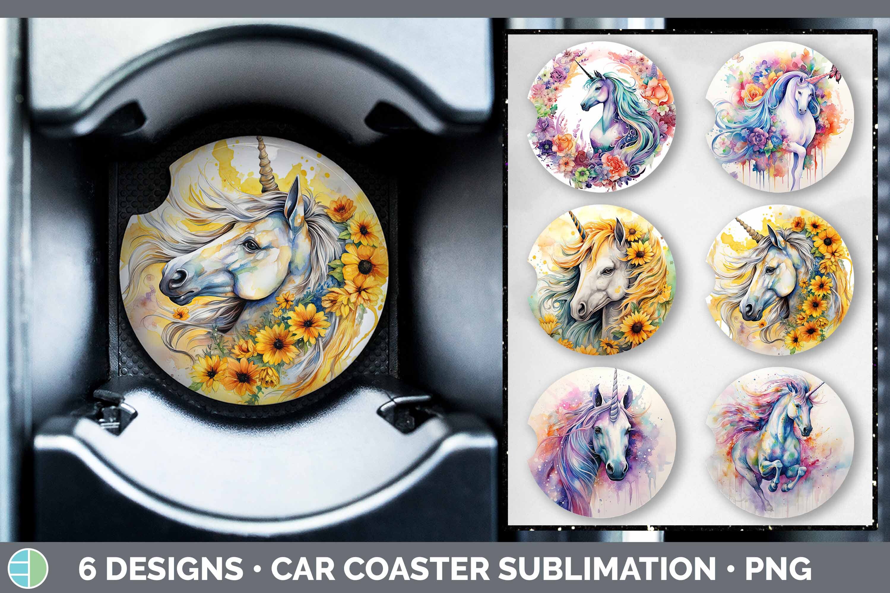 Watercolor Unicorn Car Coaster Sublimati Graphic by Enliven Designs ...