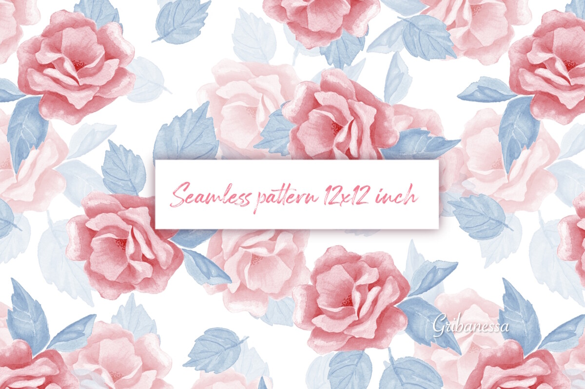 Watercolor Floral Rose Pattern Graphic by Gribanessa_Art · Creative Fabrica