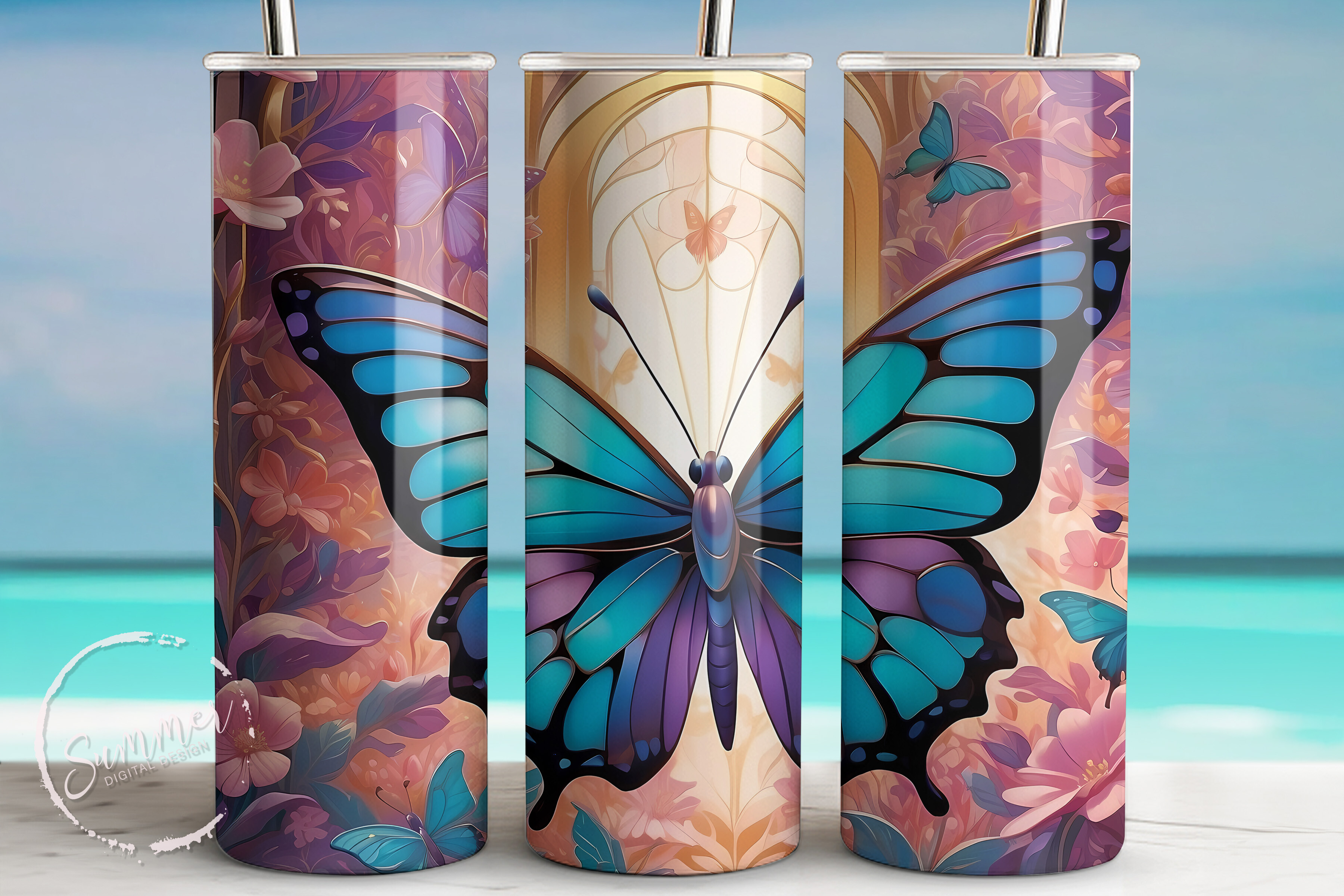 20oz Tumbler Wrap: 3D Teal Butterfly Graphic by Summer Digital Design ...