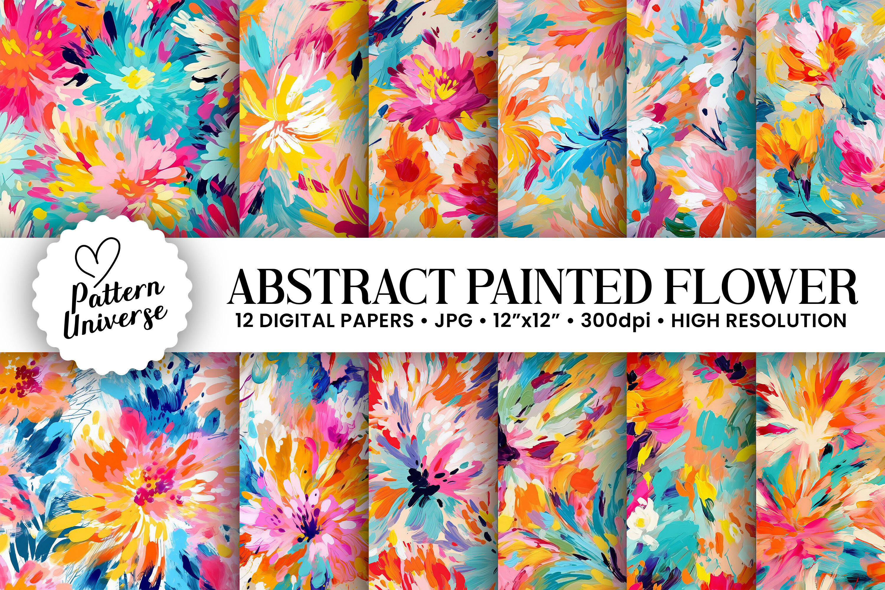 Abstract Painted Flower Digital Papers Graphic by Pattern Universe ...