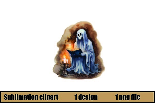 Ghost Reading Book Clipart Graphic by Lazy Crafter · Creative Fabrica