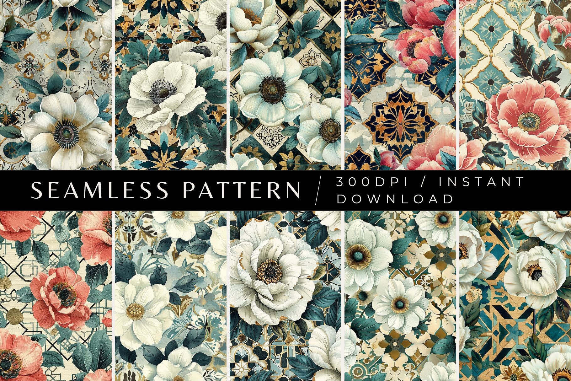 Moroccan Blossoms Seamless Patterns Graphic by Inknfolly · Creative Fabrica