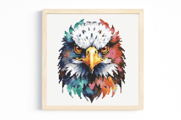 Rainbow Eagle Face Cross Stitch Pattern