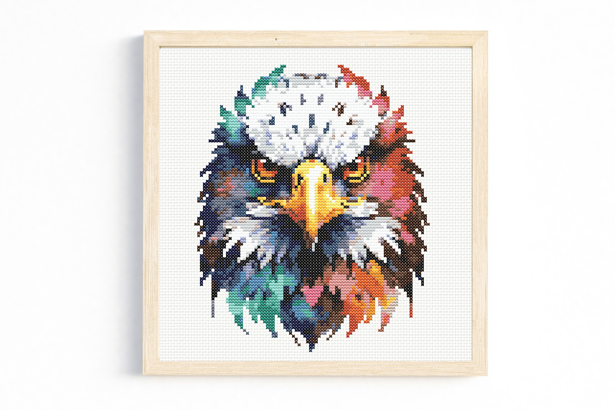 Rainbow Eagle Face Cross Stitch Pattern