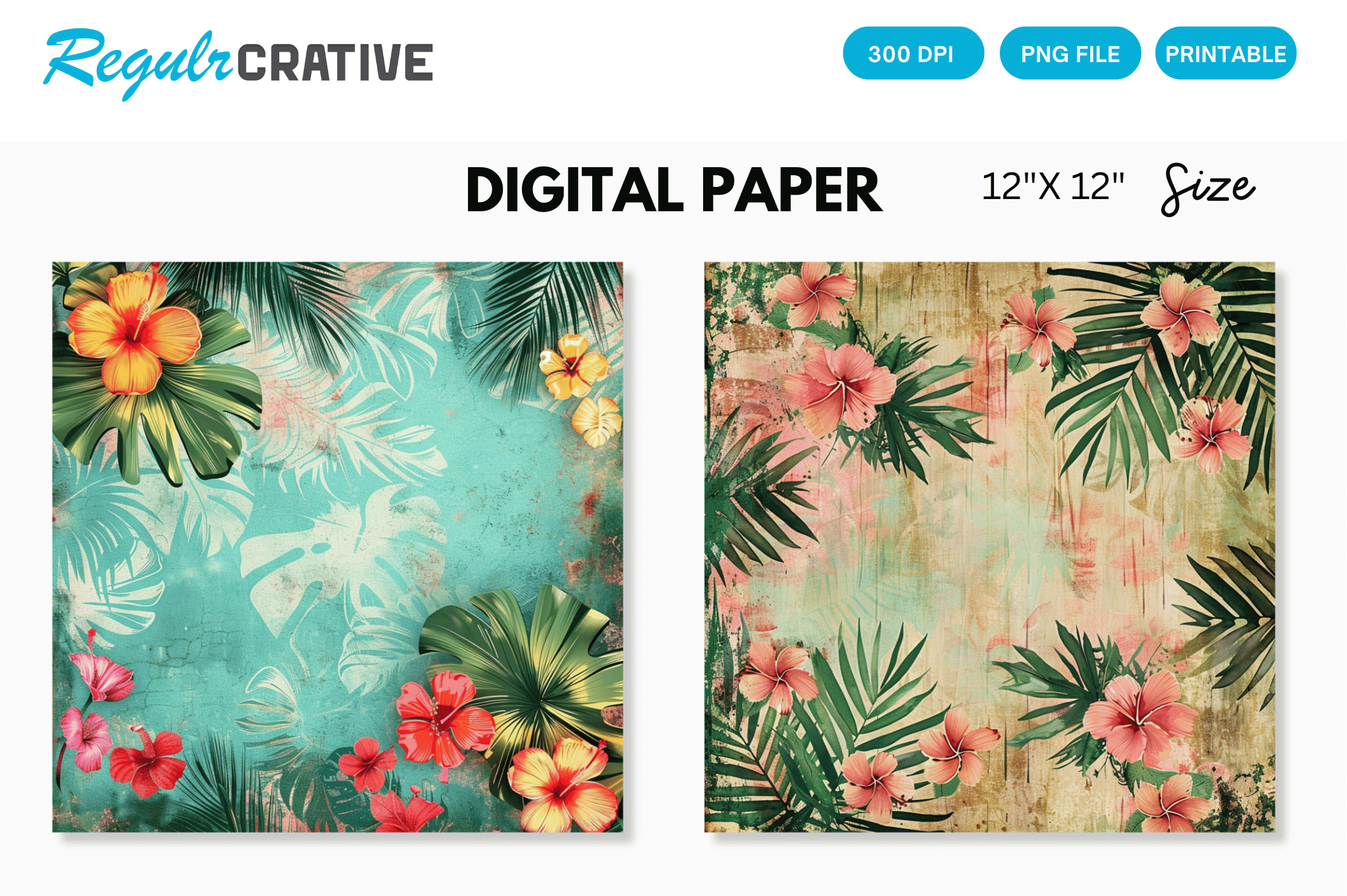 Tropical Paradise Flowers Digital Paper Graphic by Regulrcrative ...