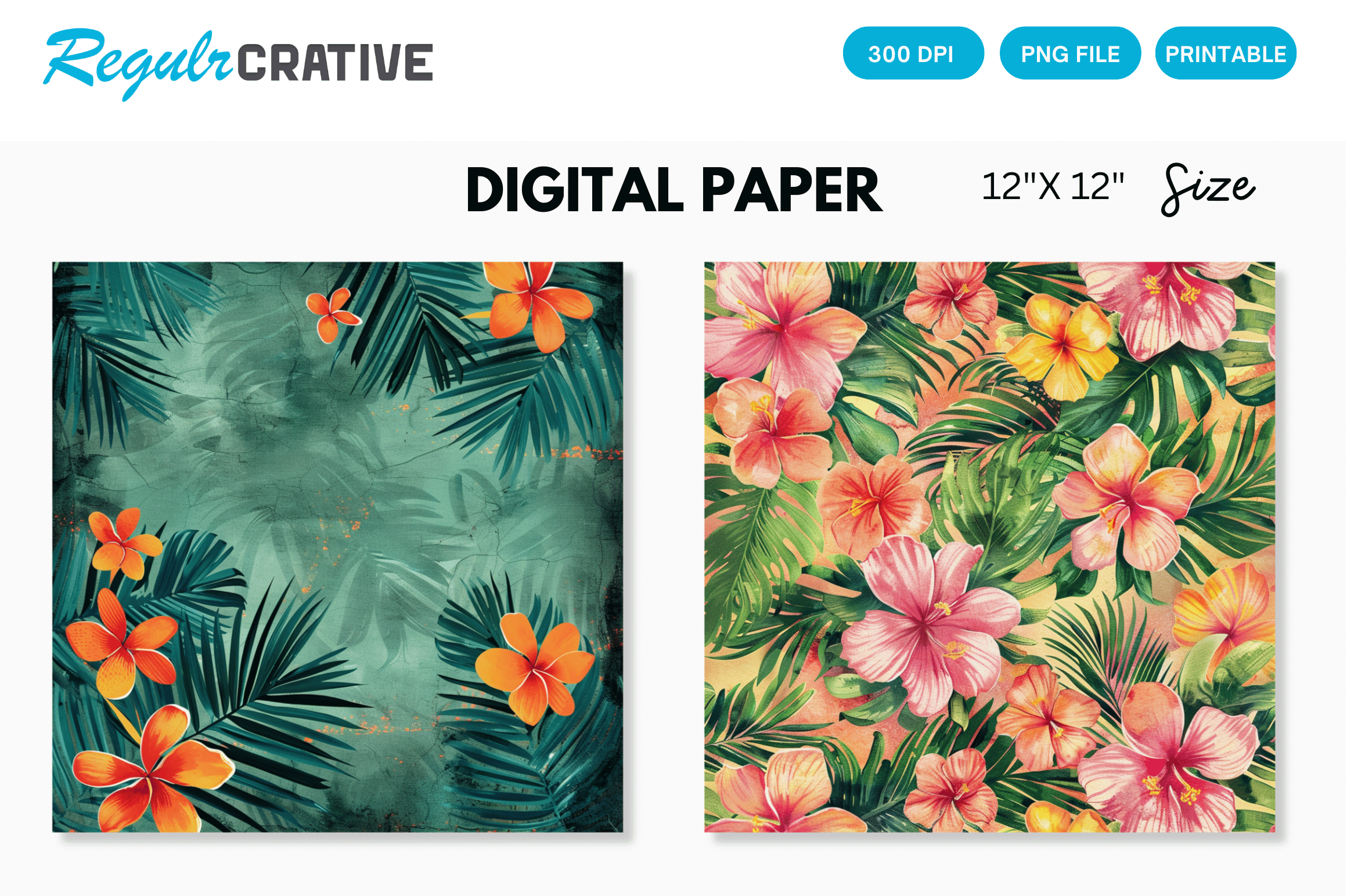 Tropical Paradise Flowers Digital Paper Graphic by Regulrcrative ...