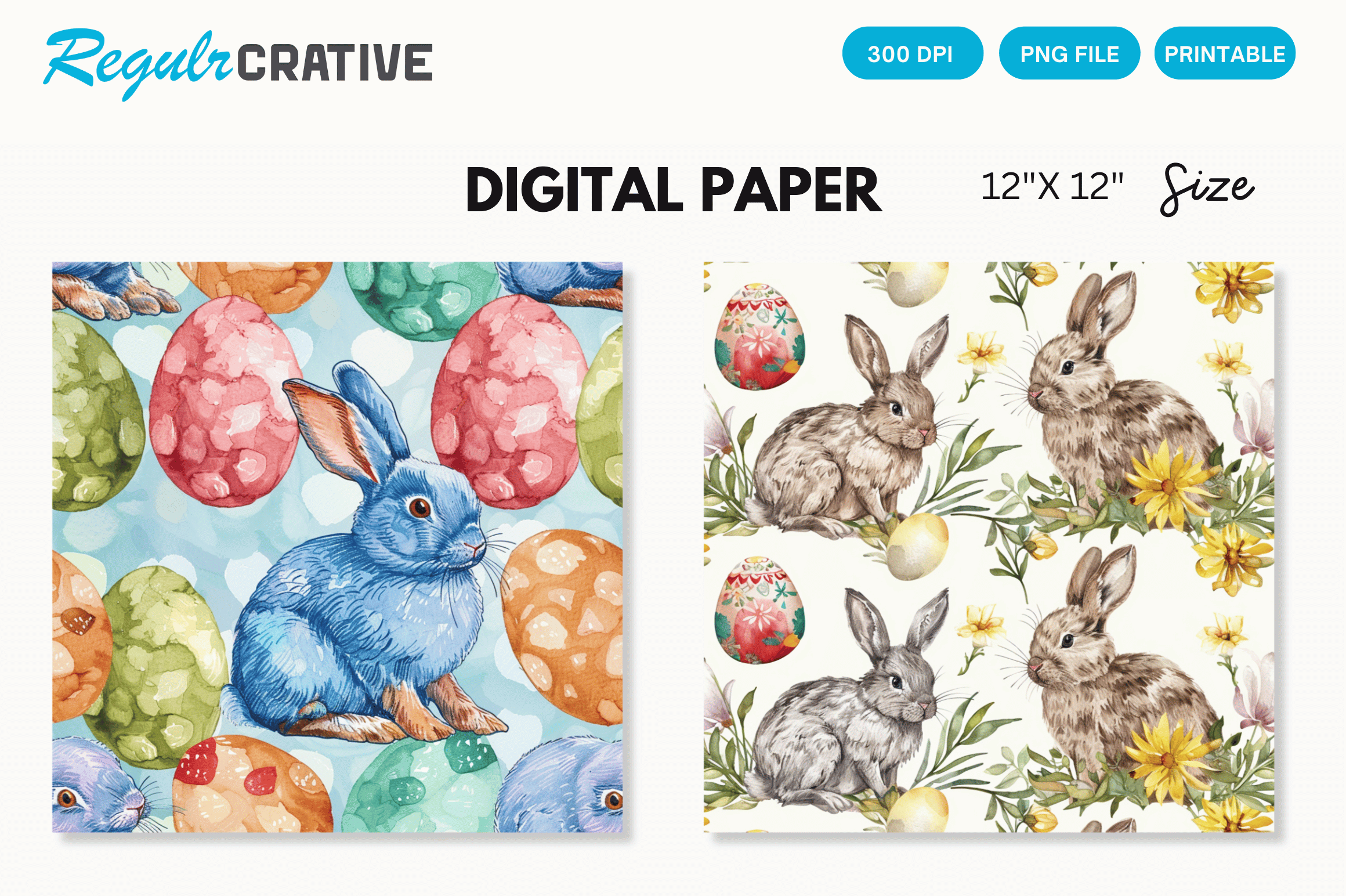 Watercolor Easter Bunny Digital Paper Graphic by Regulrcrative ...