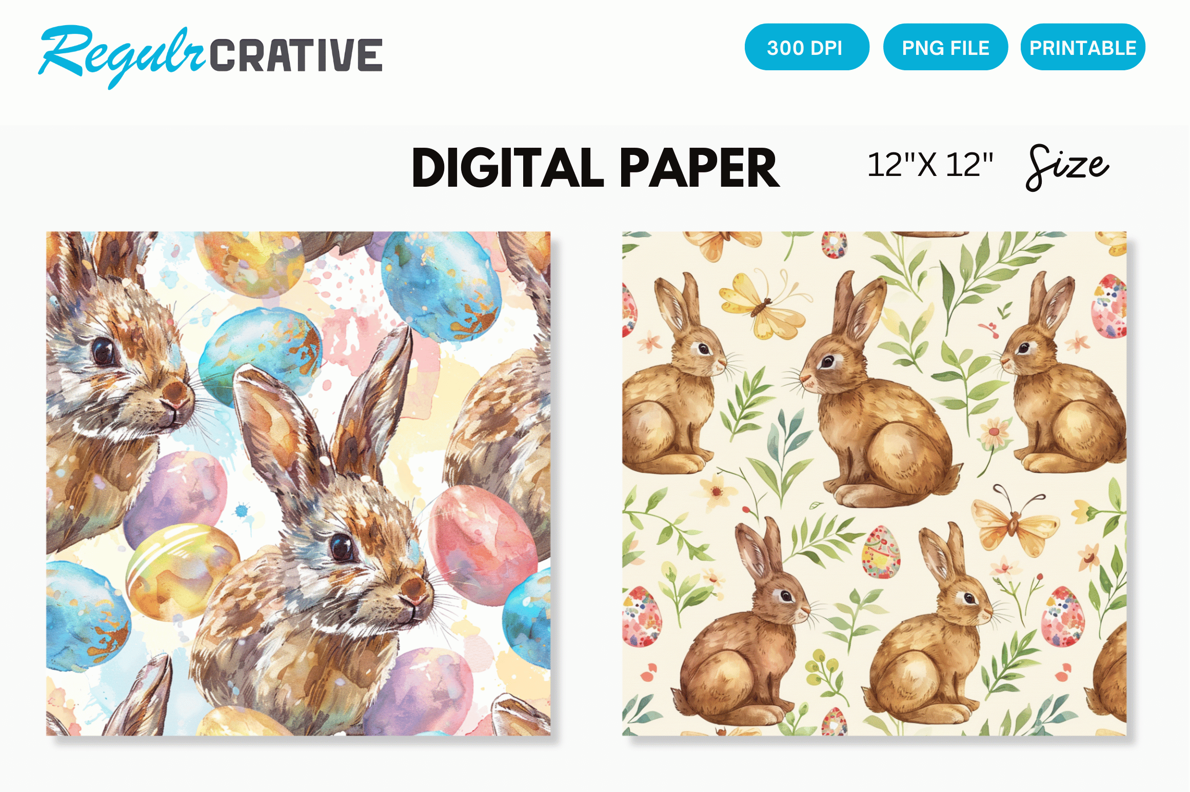 Watercolor Easter Bunny Digital Paper Graphic by Regulrcrative ...