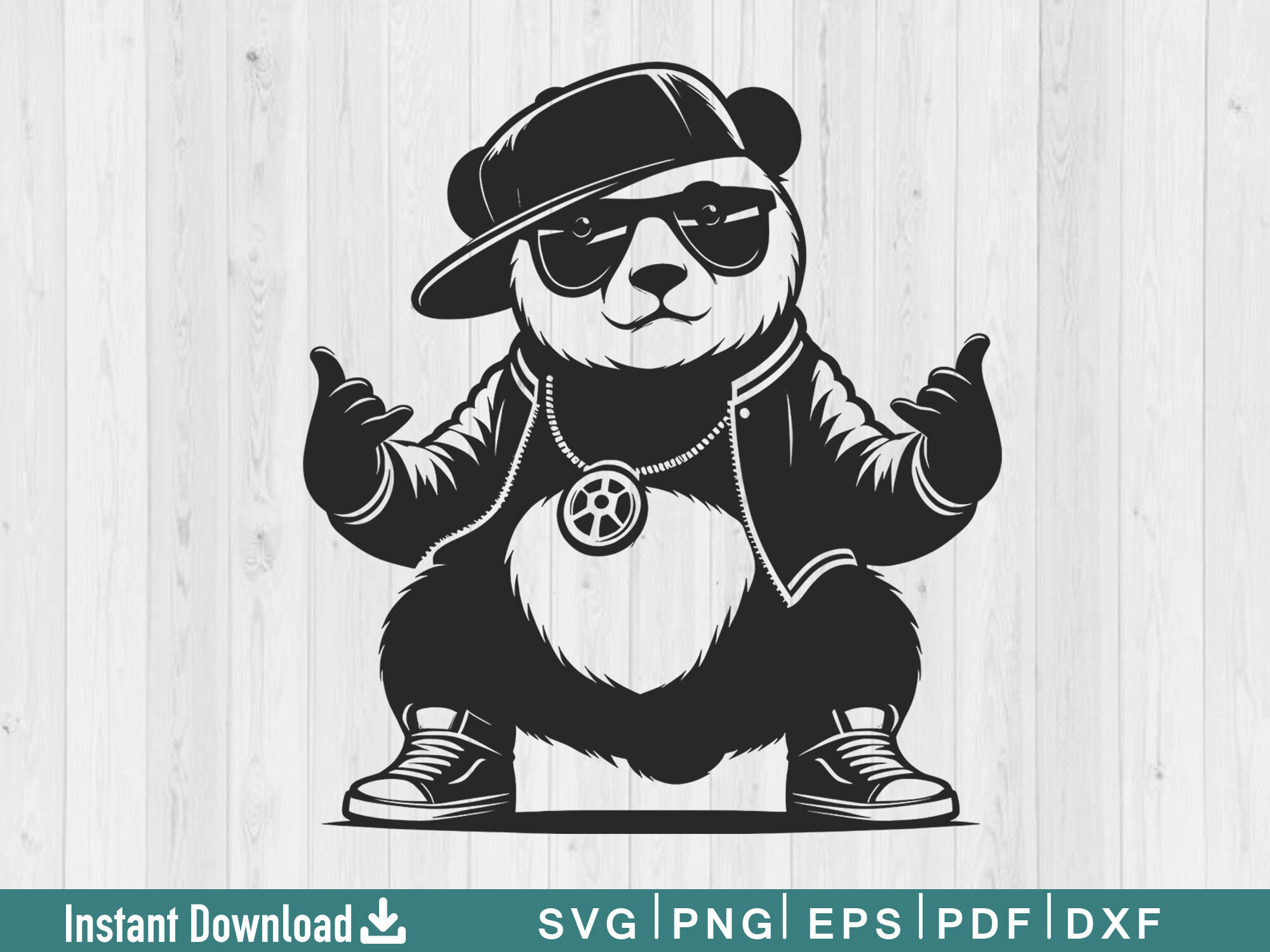 Hip Hop Panda Svg Silhouette Vector File
