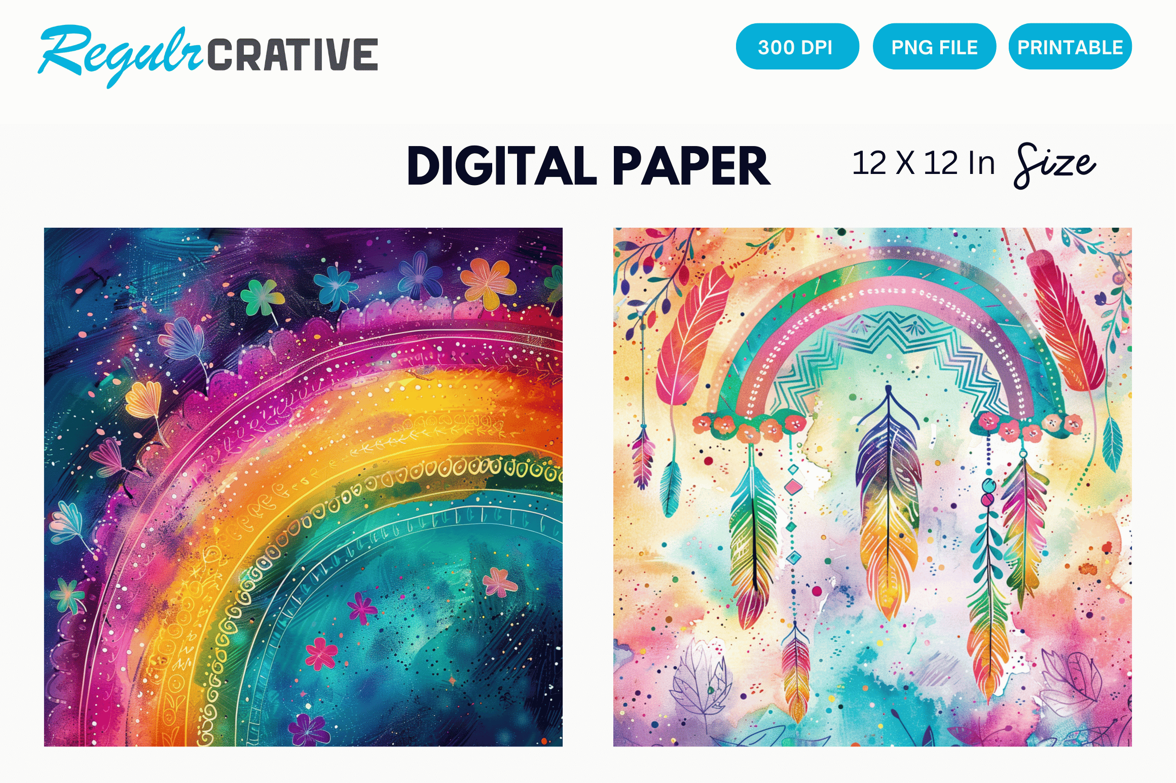 BOHO RAINBOWS Digital Paper Backgrounds Graphic by Regulrcrative ...
