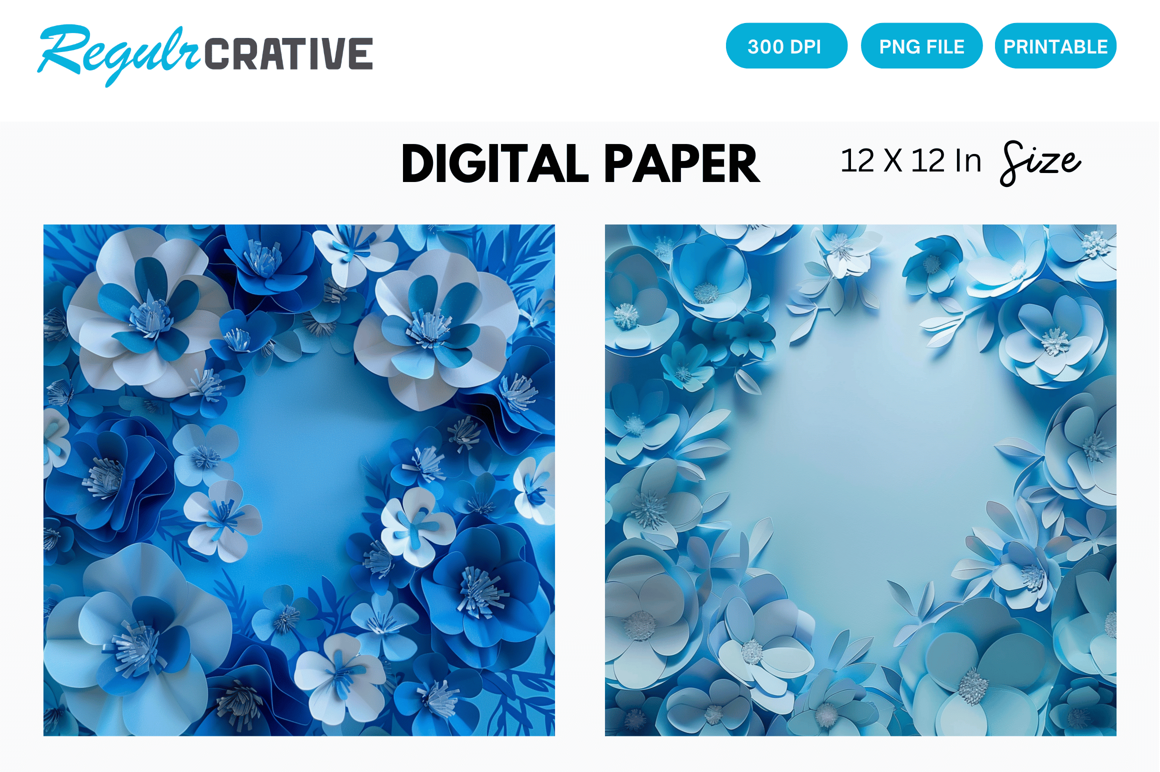 Blue Flower PNG Digital Paper Background Graphic by Regulrcrative ...
