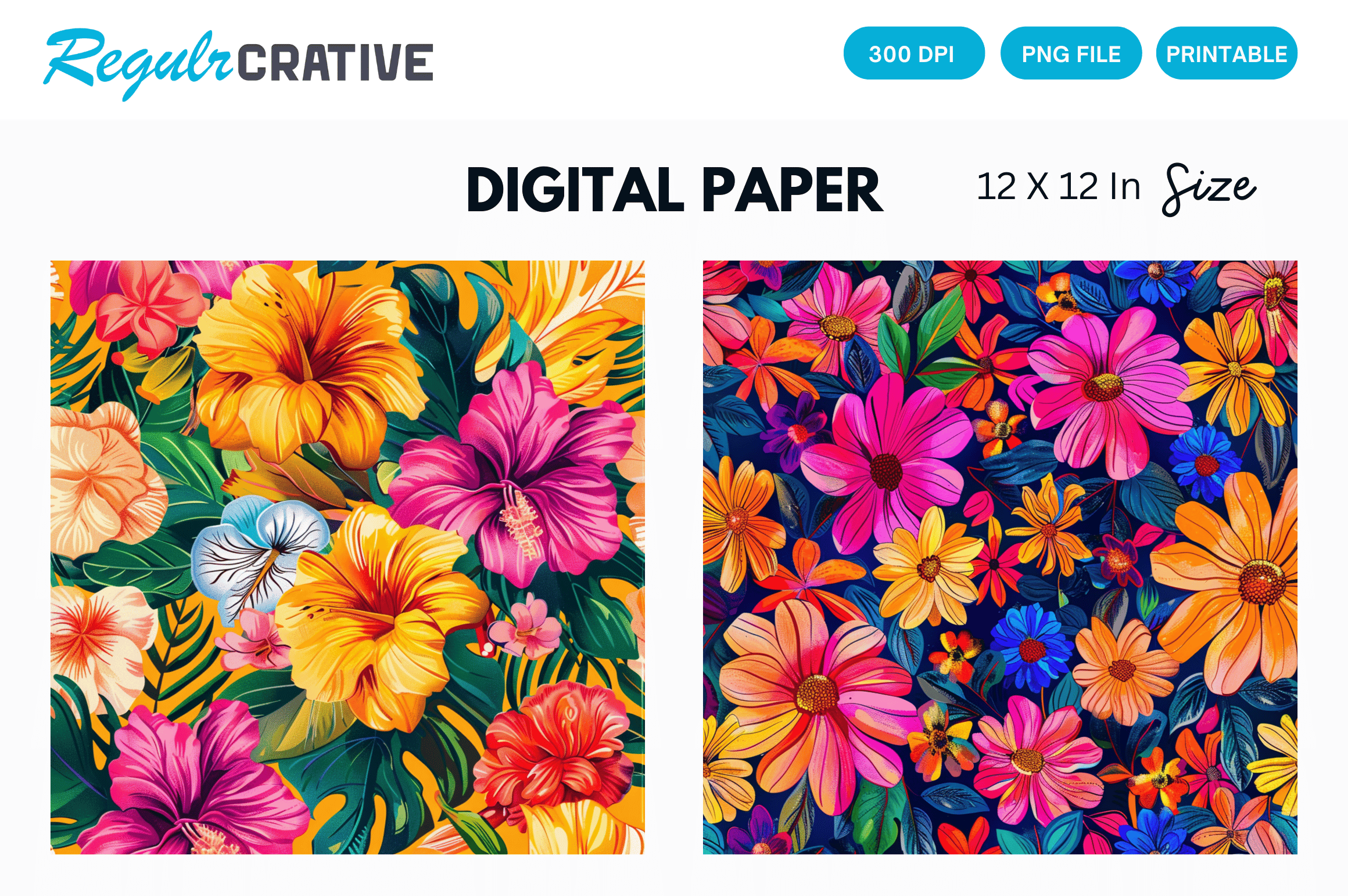 Bright Flowers Digital Paper Backgrounds Graphic by Regulrcrative ...
