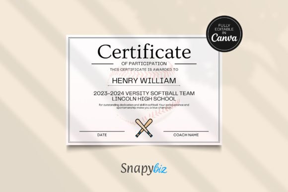 Editable Softball Award Certificates