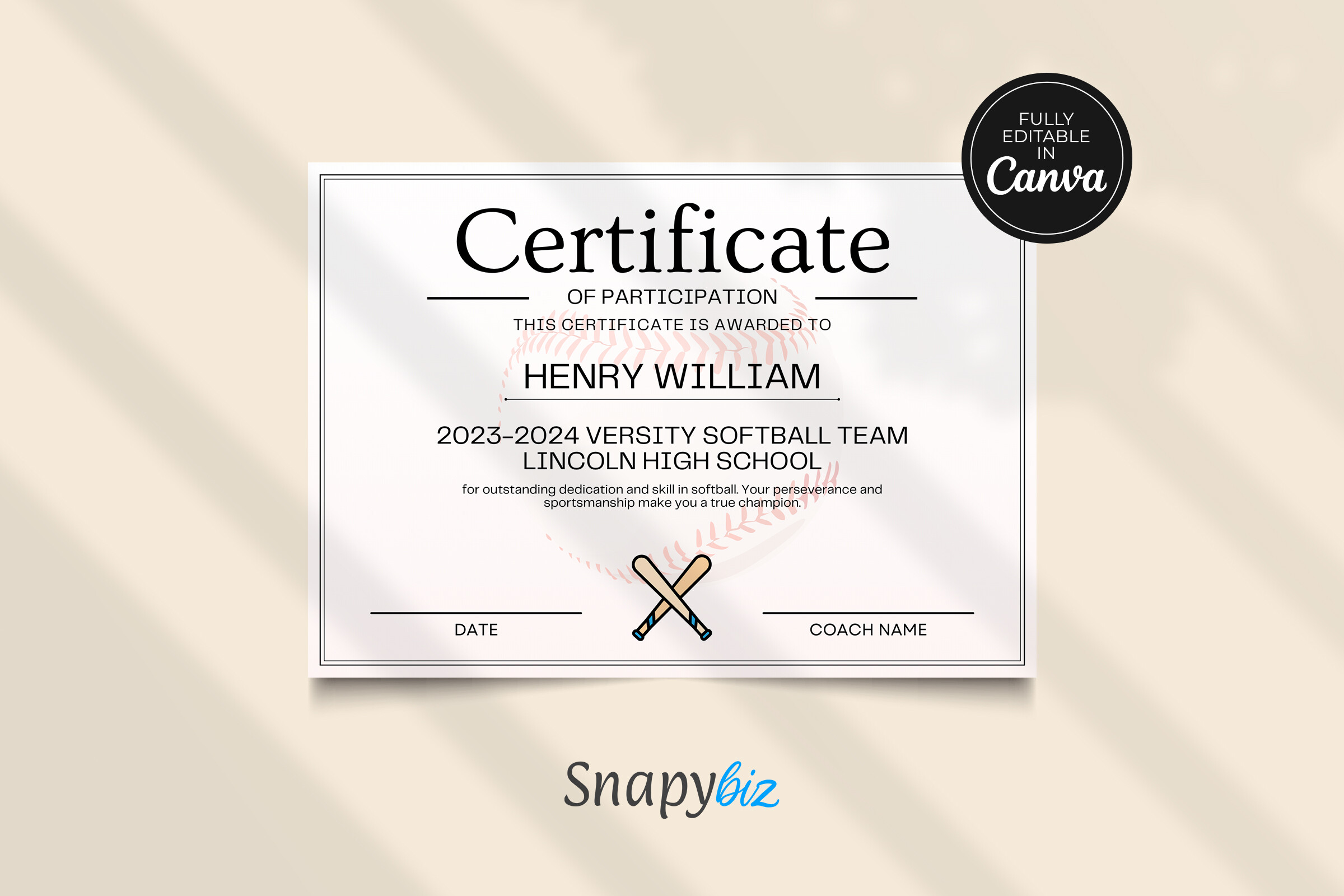 Editable Softball Award Certificates