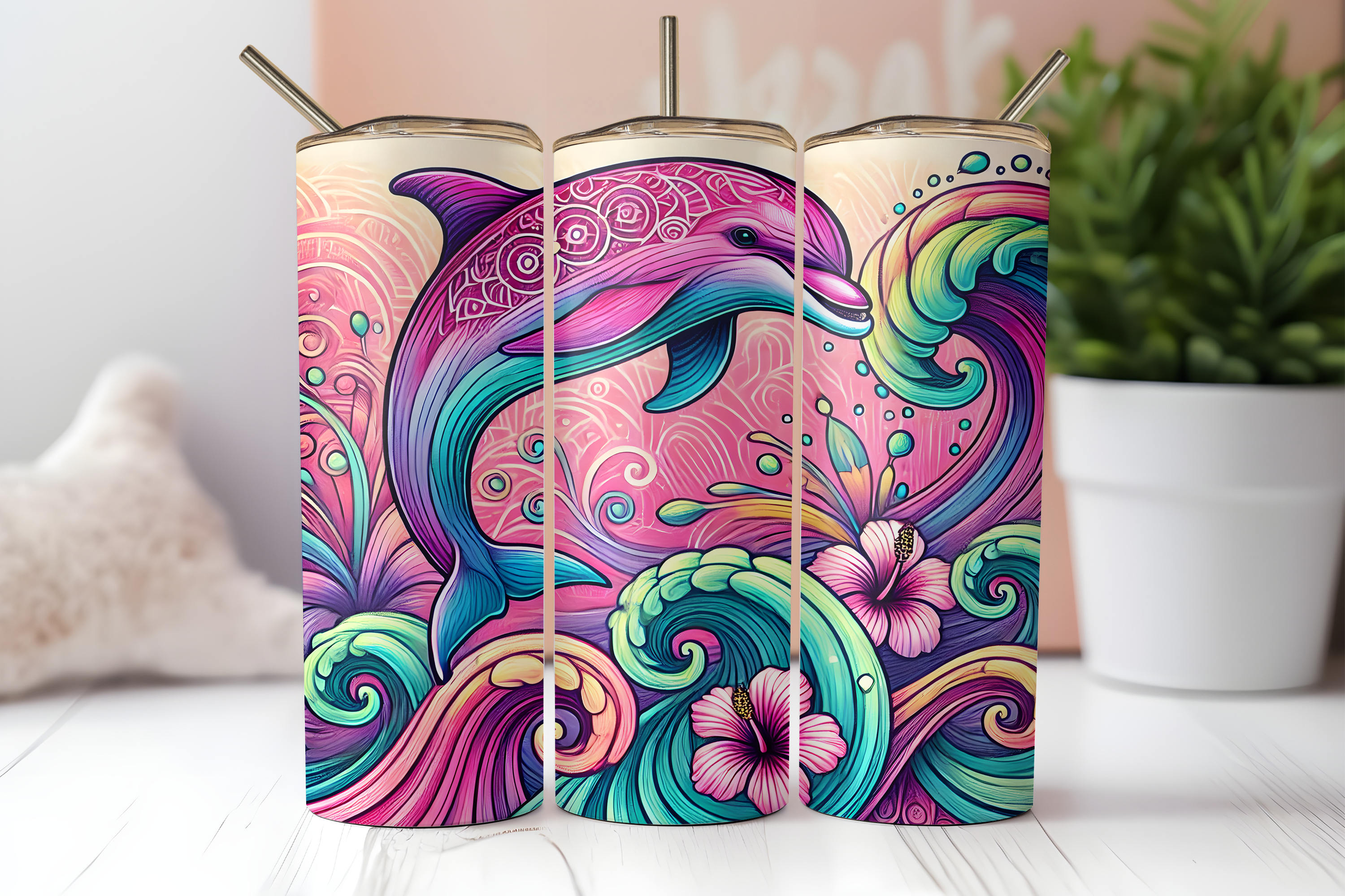 Ocean Dolphin Beach Tumbler Wrap 20oz Graphic by TinyBig Studio ...