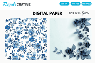 White Blue Floral Digital Paper Seamless Graphic by Regulrcrative ...