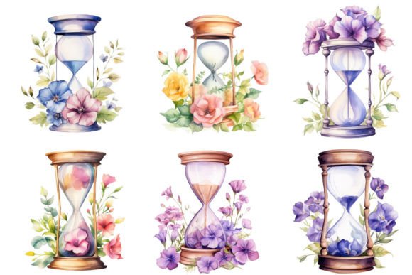 Watercolor Hourglass with Flower Clipart Graphic by sayedhasansaif04 ...