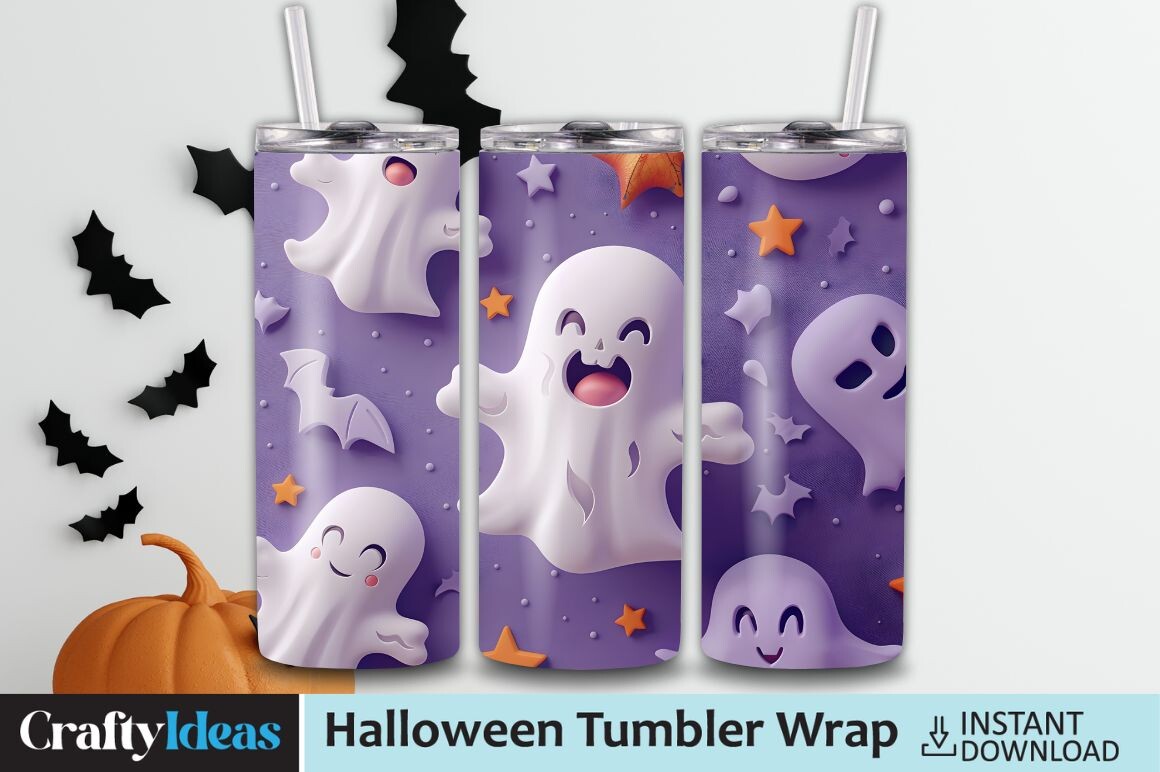 3D Cute Ghost Halloween Tumbler Graphic by CraftyIdeas · Creative Fabrica