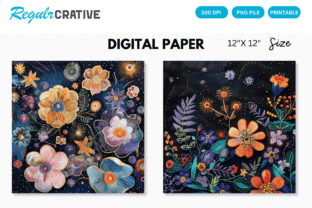 Cosmic Floral Embroidery Digital Paper Graphic by Regulrcrative ...