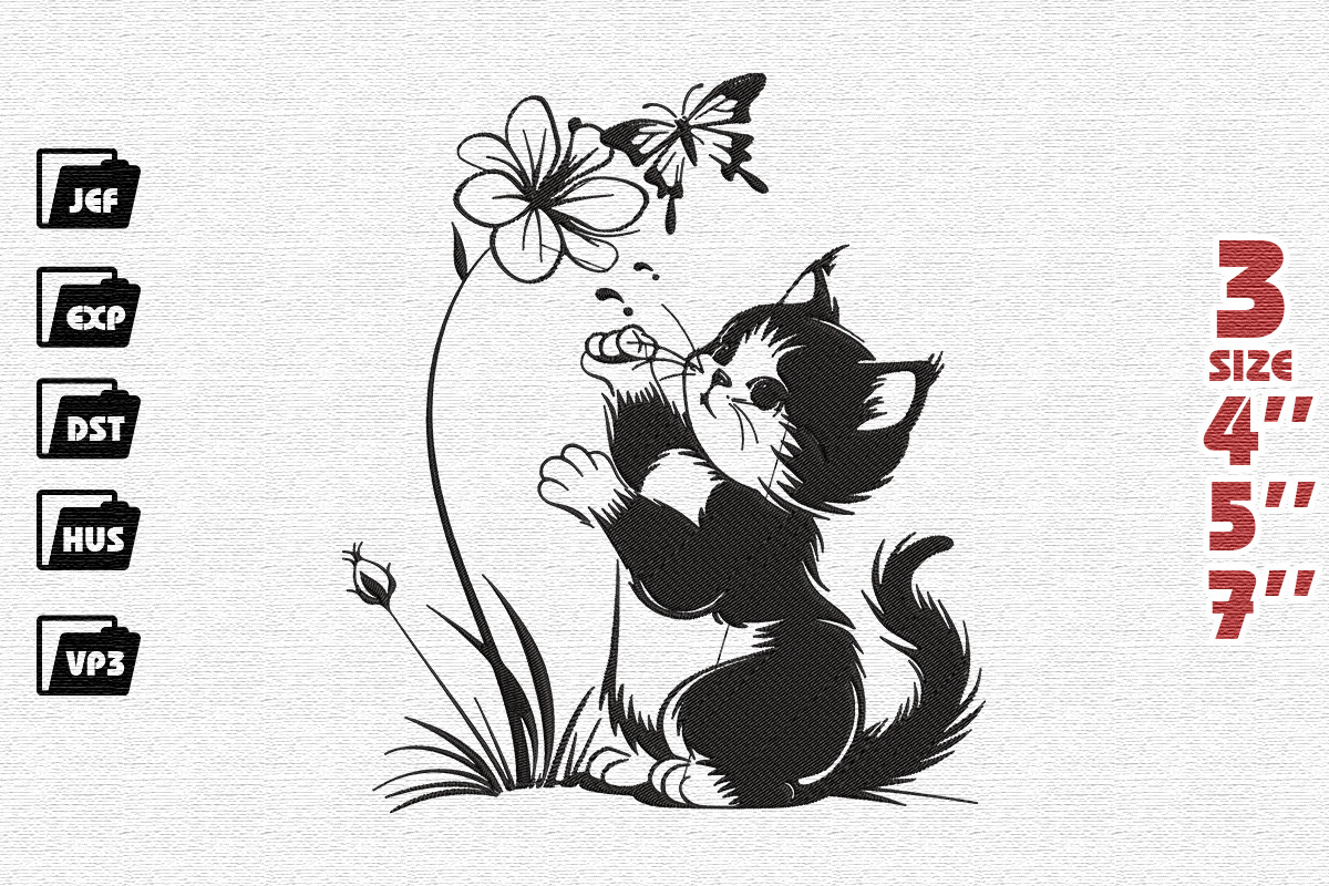 Cute Cat Playing with Butterfly
