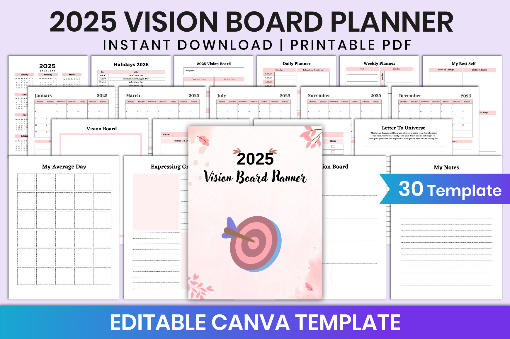 Editable 2025 Vision Board Planner Canva Graphic by Shumaya · Creative ...