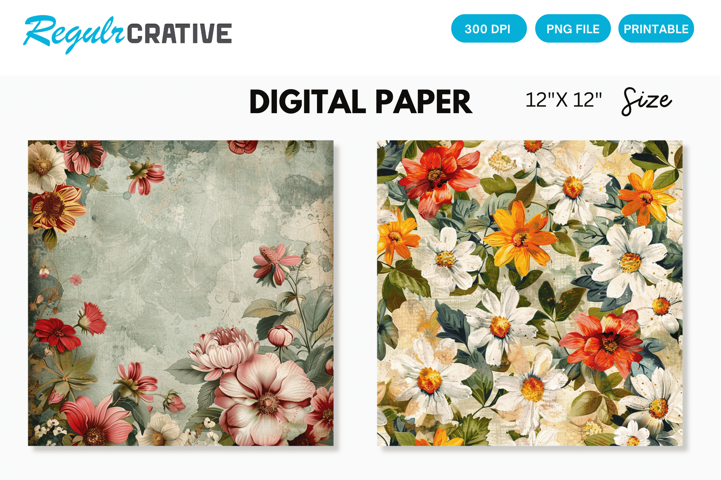 Floral Digital Paper, Floral Backgrounds Graphic by Regulrcrative ...