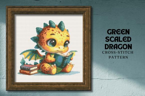 Green Scaled Dragon Cross Stitch Pattern